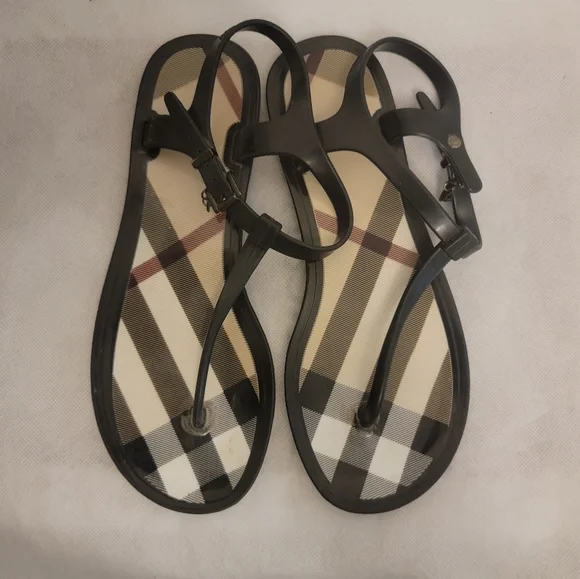 Burberry Womens Size US 36  Thong T Strap Flat Jelly Sandals Black Nova Check - Picture 9 of 13